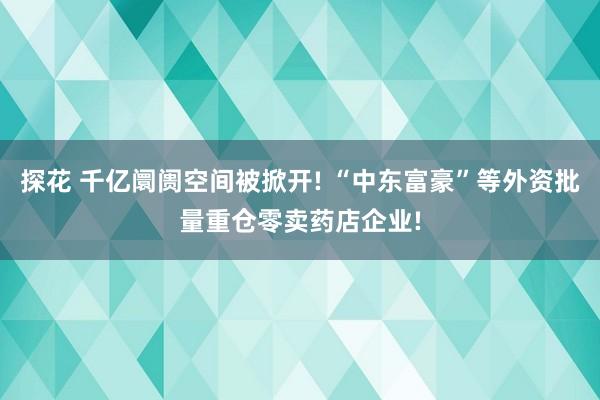 探花 千亿阛阓空间被掀开! “中东富豪”等外资批量重仓零卖药店企业!