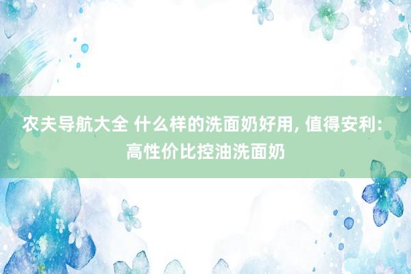 农夫导航大全 什么样的洗面奶好用， 值得安利: 高性价比控油洗面奶