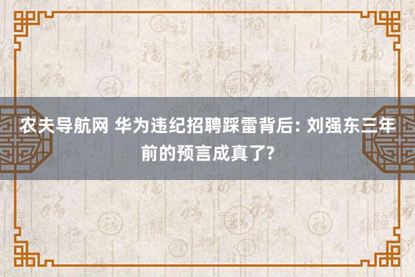 农夫导航网 华为违纪招聘踩雷背后: 刘强东三年前的预言成真了?